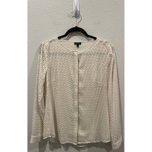 TALBOTS Ivory Textured Hidden Button Long Sleeve Blouse